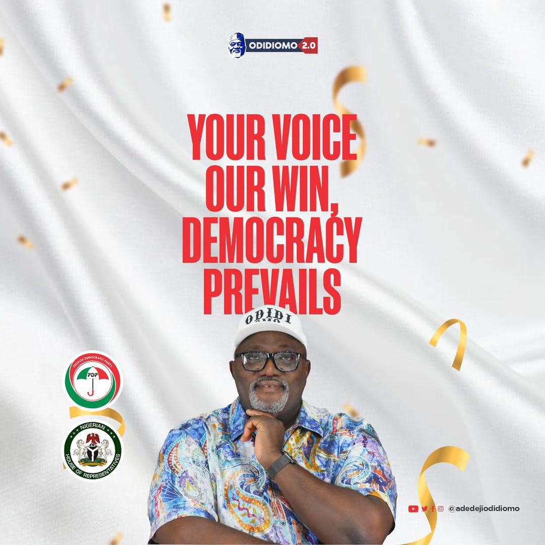 AdedejiOdidiOmo's tweet photo. Your Voice!
Our Win!!
Democracy Prevails!!!

Thanks to God - ASOO

#victory 
#justice 
#badannorthwest 
#ibadansouthwest 
#odidiomo https://t.co/qnkv4z0vED