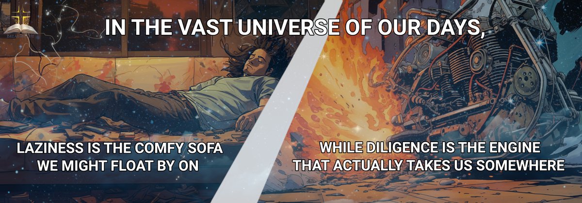 TheRed_Dwarf's tweet photo. In the vast universe of our days, laziness is the comfy sofa we might float on 🛋️. Yet, diligence is the engine that propels us forward 🚀. Choose momentum over stillness. #JourneyOfLife #DriveForward https://t.co/n5hzsM4FPe