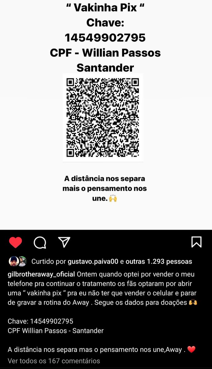 JoaquinTeixeira's tweet photo. ALERTA DE PIX PATRIOTA PARA NOSSO QUERIDO GIL BROTHER AWAY 🙏🇧🇷 https://t.co/KHKu4vkoIf