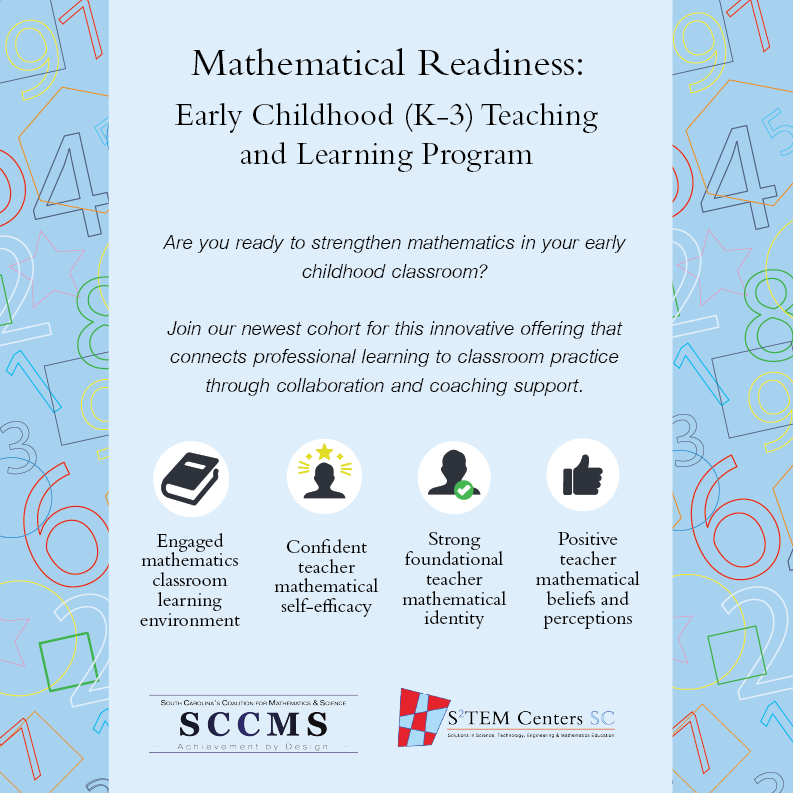 S2TEMCentersSC's tweet image. 🧮 A new cohort is starting soon for our Mathematical Readiness Early Childhood (K-3) Teaching and Learning Program!

📍 For more information &amp;amp; the full MOA and application materials at s2temsc.org/mathemaicalrea…