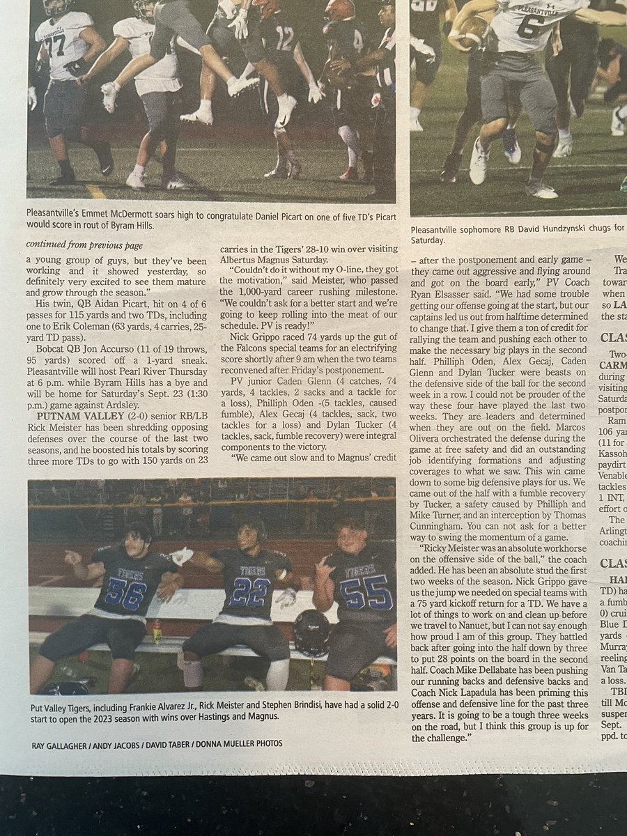 nickgrippo_'s tweet photo. Pv is 2-0 getting ready for Nanuet next Friday. Tune in 9/22/23🏈 @CoachElsasser @DirectRays @PVTigersLax @PutnamValleyAD @pvhs_athletics_ @PrepRedzoneNY @FaMSportsVF @PutnamValleyAD @PV_SUPERFANS @KDJmedia1 https://t.co/1AWfiRYLBO