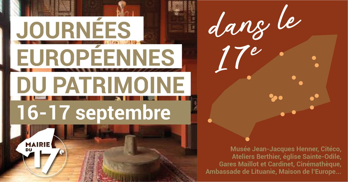 Mairie17's tweet photo. 🤩🏛️[#Journéesdupatrimoine17] Redécouvrez les lieux cachés du 17e arrondissement lors des Journées du Patrimoine ce weekend !

🗺️Explorez notre carte interactive pour trouver l'intégralité de la programmation de ce week-end➡️ https://t.co/8vNLOm01Ik

#paris17 @HistoireParis17 https://t.co/mAHzVI5wn4
