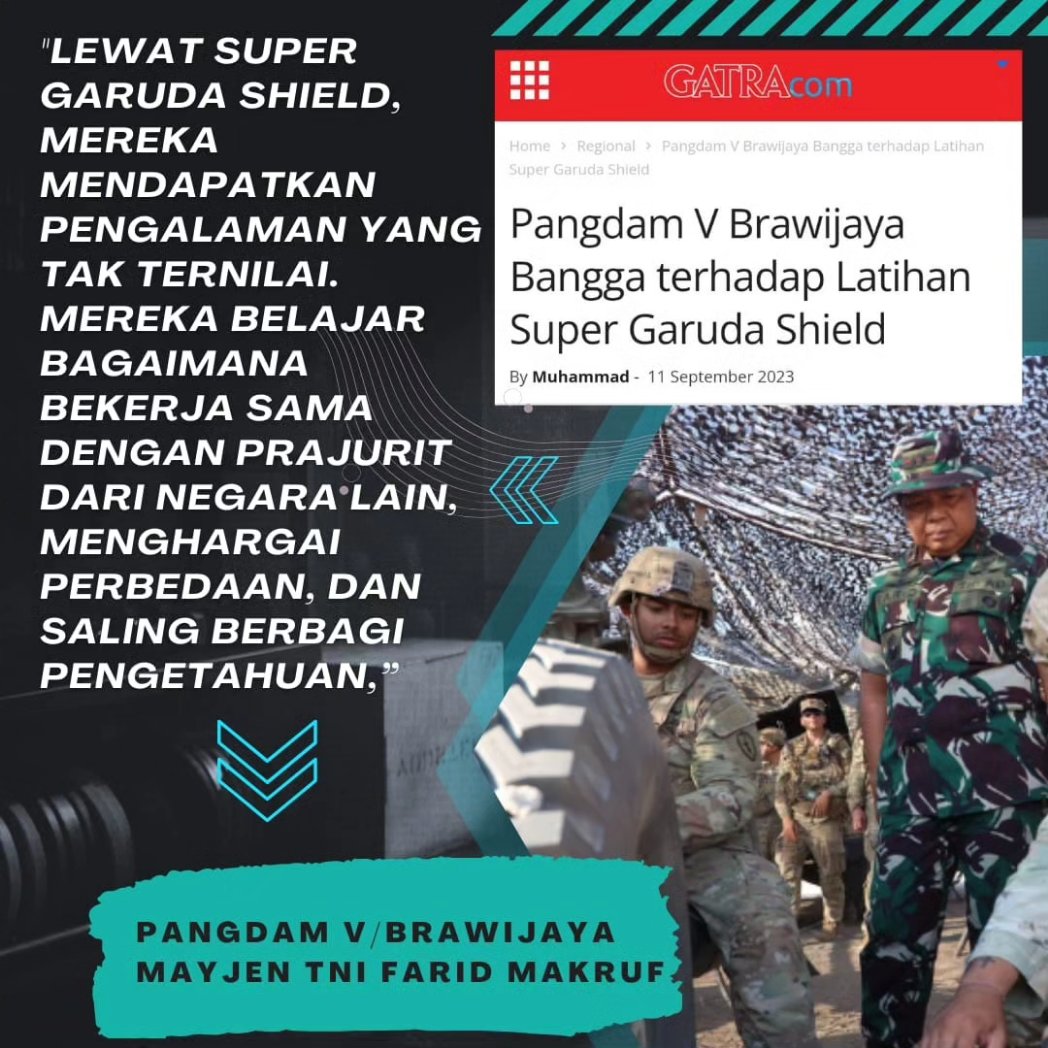 Lewat Super Garuda Shield, mereka mendapatkan pengalaman yang tak ternilai. Mereka belajar bagaimana bekerja sama dengan prajurit dari negara lain, menghargai perbedaan, dan saling berbagi pengetahuan,' ujar Mayjend Farid.

rm.id/baca-berita/na…