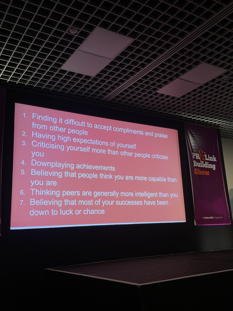 Don’t think I’ve ever related to a talk more than <a href="/_ameliaselby/">Amelia Selby</a>’s this afternoon on Imposter Syndrome. I was a manager by 19, a Head of PR by 23 and an MD by 28 and I regularly still feel like an imposter! #brightonSEO