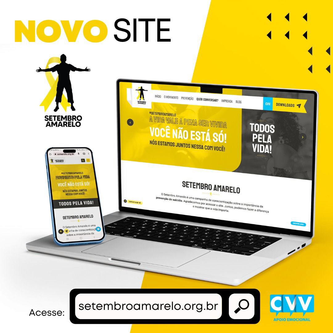 O site do #SetembroAmarelo do #CVV está de cara nova! Nele, você pode encontrar vídeos, cartilhas, spots, logo da campanha e outros materiais para promover o movimento de prevenção do suicídio na sua região, instituição, empresa, escola.  Conheça em setembroamarelo.org.br