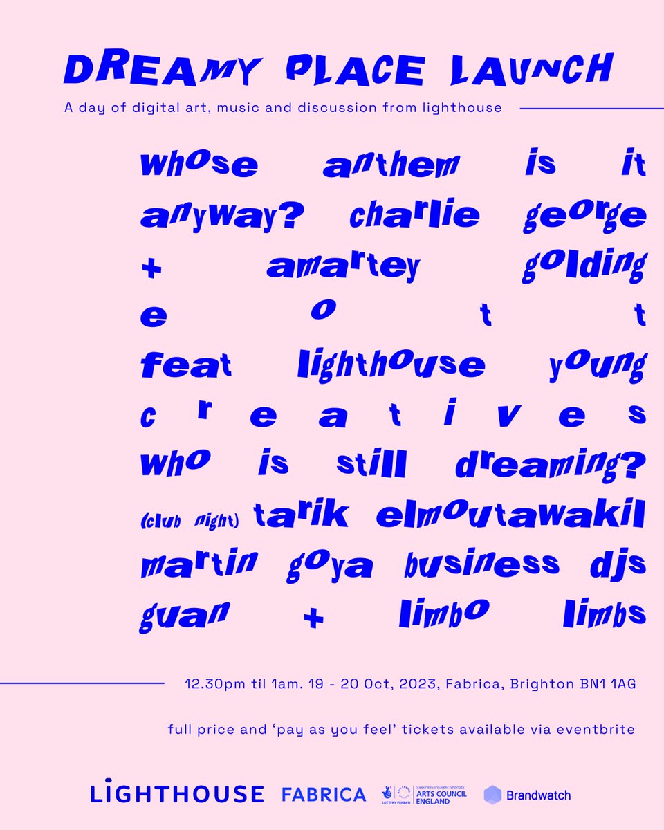 A TRULY DREAMY LINE UP TO LAUNCH SUSSEX’S NEWEST FESTIVAL ☁️ 

A full day of programming at the wonderful <a href="/FabricaGallery/">Fabrica</a> on October 19th ⛪️ 

Digital art, music, talks and more.  

Tickets for each element are available with ‘pay as you feel’ options via Eventbrite...  🎟