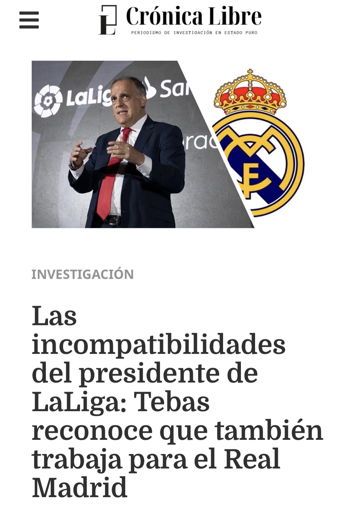 Tebas trabaja para el real madrid