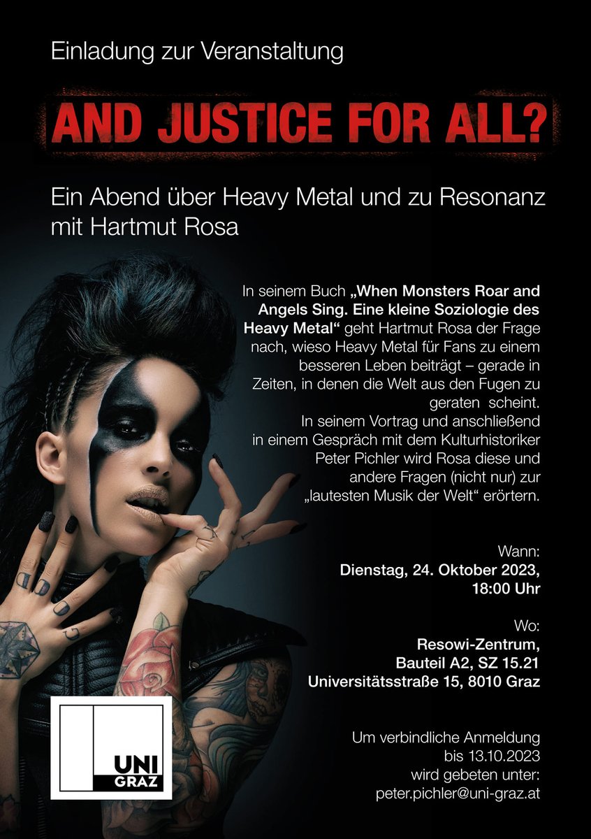 Kohlhammer's tweet photo. ➡️ Hartmut Rosa und Peter Pichler
➡️ Ein Abend über #Metal und #Resonanz

📅Am 24.10. im @rewiunigraz-Zentrum, @UniGraz

Details zum Uni-Abend bitte dem Flyer entnehmen.

https://t.co/89qgUoXfLc https://t.co/WeeNOtkWsz