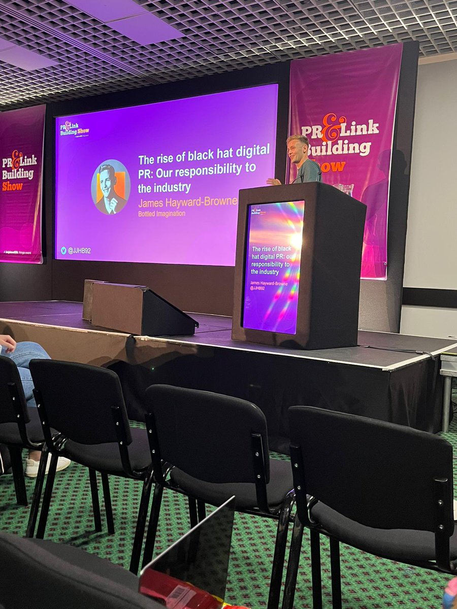 James leads the penultimate talk about the rise of black hat digital PR and our responsibilities surrounding it.

Really interesting <a href="/JJHB92/">James Hayward-Browne</a> 👌

<a href="/PRLinkShow/">PR and Link Building Show</a> <a href="/brightonseo/">brightonSEO</a>