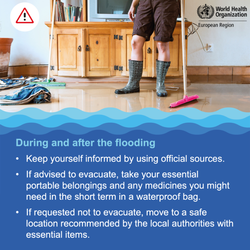 WHO_Europe's tweet photo. #Floods can happen anytime, anywhere 🌊

🔵 What to do during and after floods?
🔵 How can I reduce the harm to my health during a flood?

Check out this public health advice to protect your health and keep safe! 👇