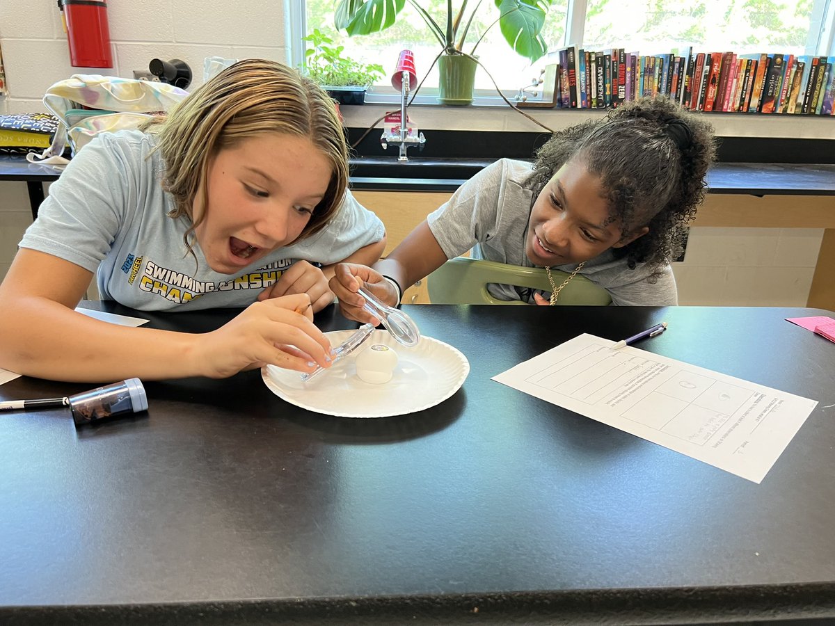 sciencewithmro's tweet photo. In lab 1602, no internet means no problems! Break out the magnifying glasses and shaving cream. Simple science tools bring joy, but the real question is… Is shaving cream a solid, liquid, or gas? We will figure it out tomorrow! #owlscience2024 https://t.co/C3Luo1OJHO