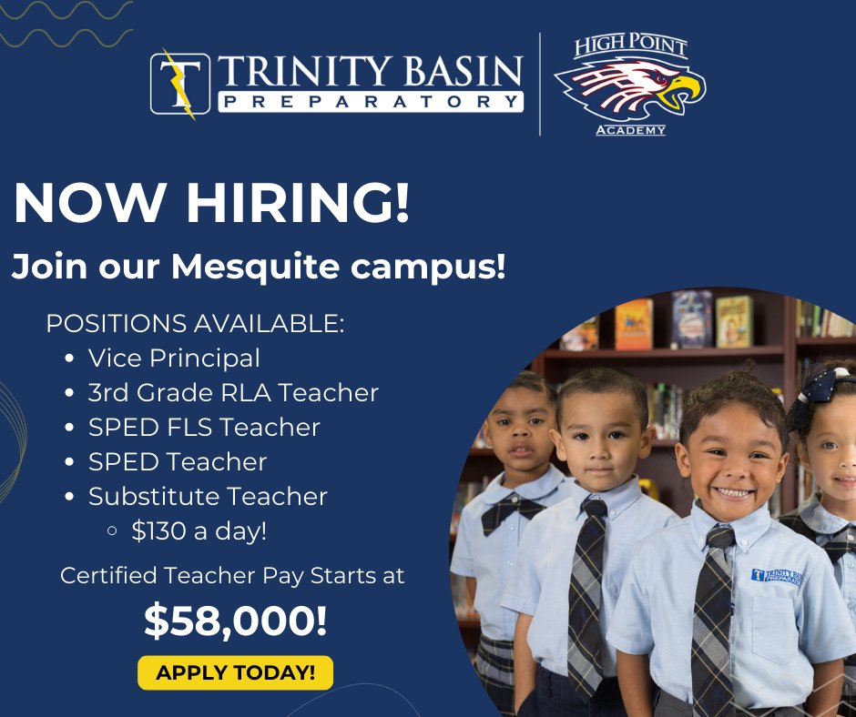 elleryhowarth's tweet photo. Join our Mesquite campus! Apply today at https://t.co/oRin3ZdeVN

#trinitybasin #DFWteachers #Hiringteachers https://t.co/BxsSl6FXZ1
