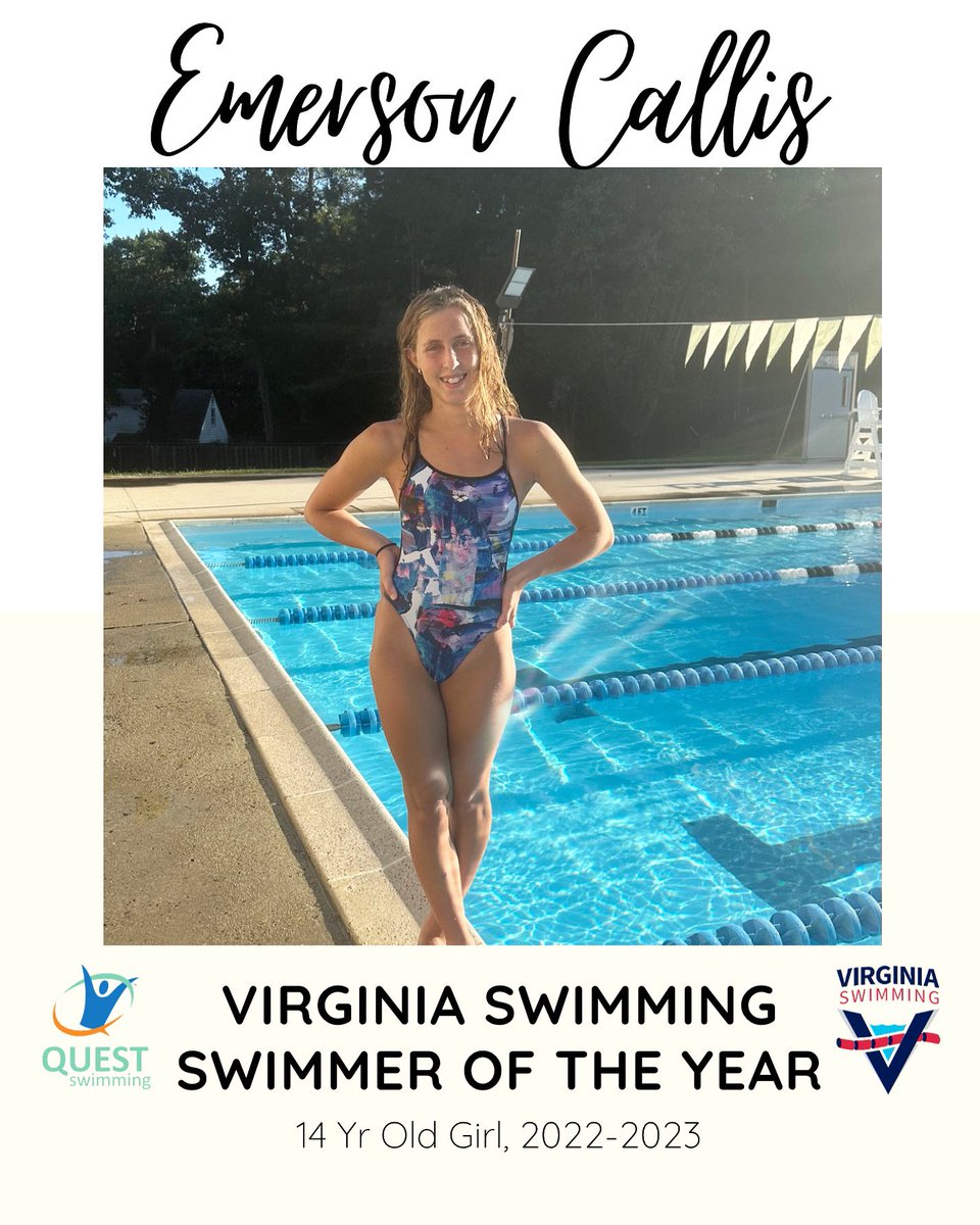 Congratulations to Emerson Callis for being awarded <a href="/vaswimming/">Virginia Swimming</a> Swimmer of the Year for 14 Yr Old Girls for the 2022-2023 season. Way to go Emerson! We are so proud of you, keep working hard! #questforexcellence #perfectingthegameofracing #teachingtheartofswimming