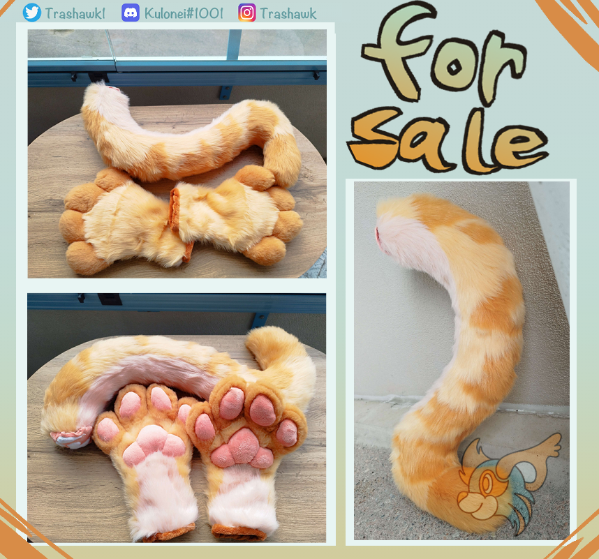 Set of two #fursuit paws and a cat tail for sale!  Price for the set is 100€ ($107) Shipping is not included, shipping inside EU is approx. 20€, to USA/Canada/Brazil etc upwards $40 PayPal only! The paws are lined inside and I used Kloofsuit's pattern for them
#Premadefursuit