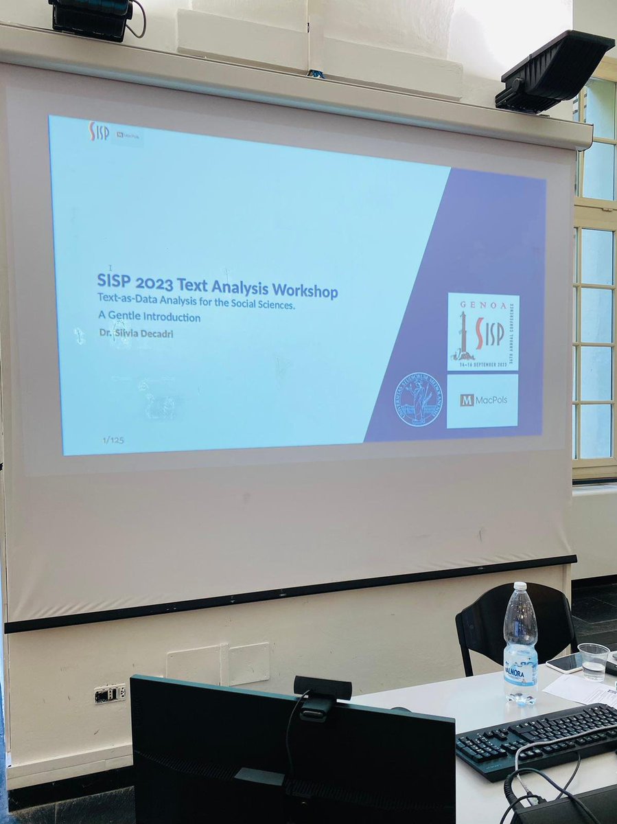 A Genova, in attesa del Convegno <a href="/sisp__/">Società Italiana di Scienza Politica</a> 2023, è cominciato il Workshop «Text-As-Data Analysis for the Social Sciences», organizzato dal nostro Standing Group <a href="/GovernoSg/">SG Governo Parlamento Rappresentanza</a>, in collaborazione con <a href="/metrisp/">Demetris Palmer</a>, e tenuto da <a href="/SilviaDecadri/">Silvia Decadri</a> 😎