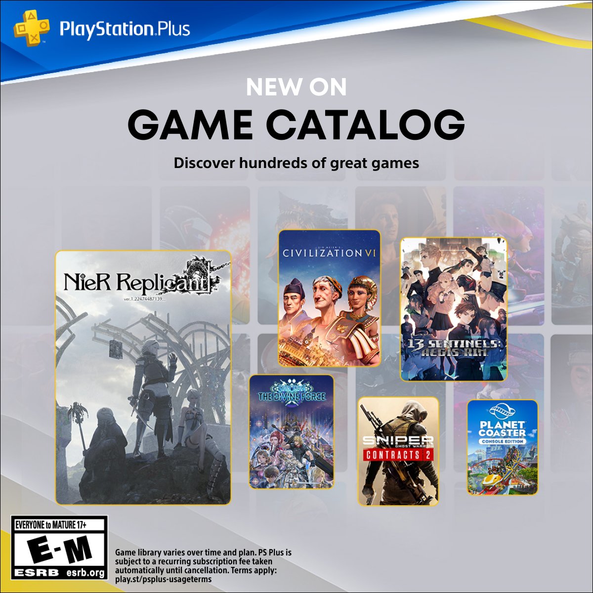 PlayStation on X: Your PlayStation Plus Game Catalog for September  includes: ➕ NieR Replicant ver.1.22474487139… ➕ 13 Sentinels: Aegis Rim ➕  Sid Meier's Civilization VI ➕ Unpacking … and many more. The