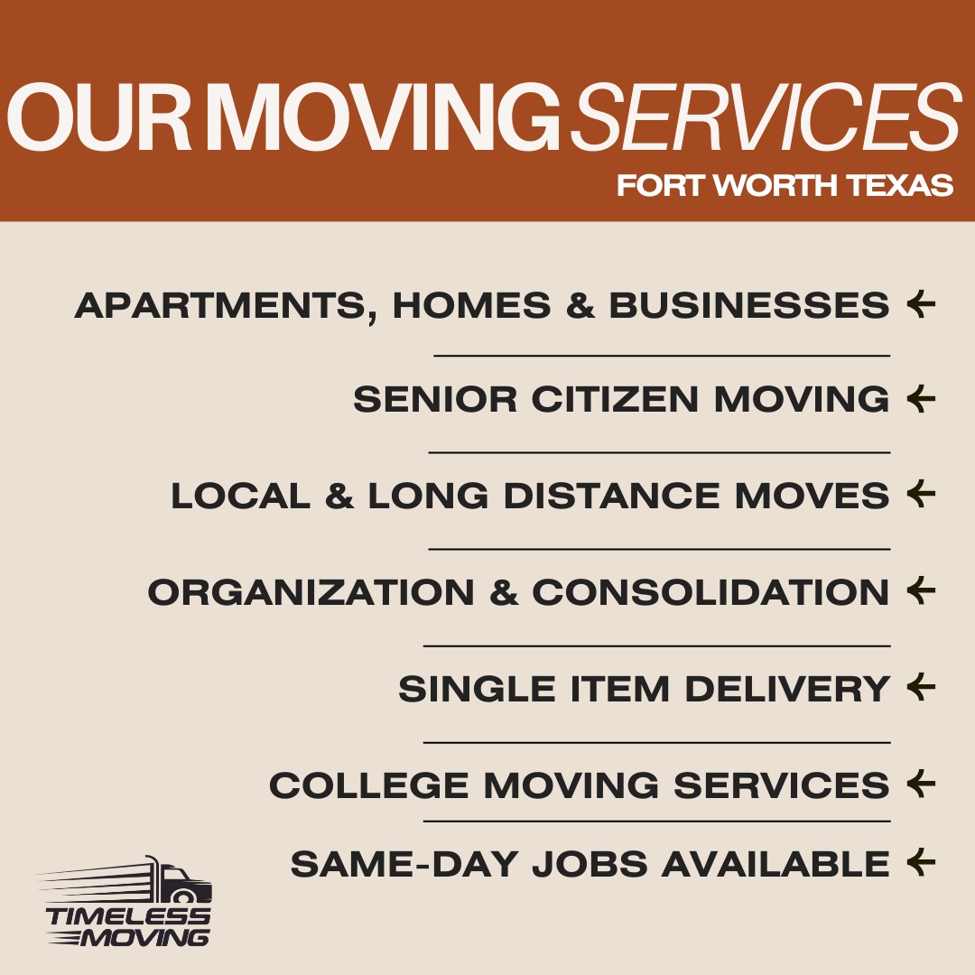 TimelessMoving's tweet image. Ready to make your next move the easiest one yet? Reach out today for a free estimate or to schedule your move.timelessmovingtx.com

#TimelessMoving #DFWMovers #StressFreeMove #DallasFortWorth