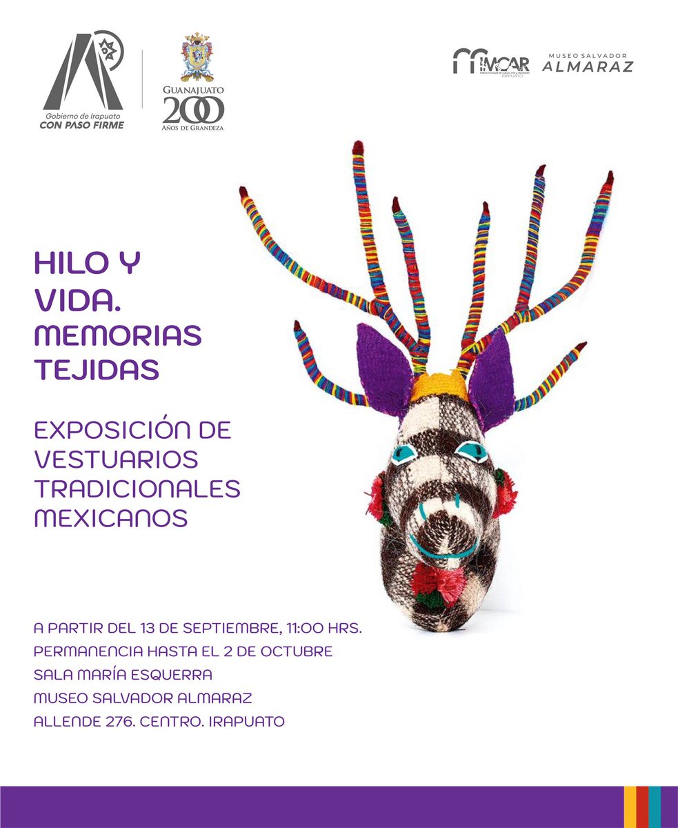 🇲🇽 𝐌𝐞́𝐱𝐢𝐜𝐨 𝐬𝐞 𝐛𝐨𝐫𝐝𝐚 | 🧵 ¡Ven a conocer “Hilo y Vida. Memorias Tejidas”, una extraordinaria exposición de vestuarios y textiles tradicionales bordados por manos mexicanas! A partir del 13 de septiembre, en nuestro Museo Salvador Almaraz. ¡Te esperamos!