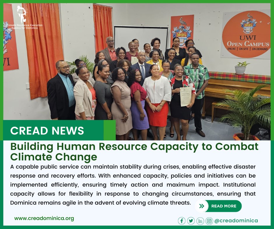Strengthening institutional systems is 🔑 for resilience! 
CREAD and the Government of Dominica continue to collaborate to boost human capacity and fortify the country's foundations.  Paving the way for a more resilient future! 
Read more:  shorturl.at/otTZ7