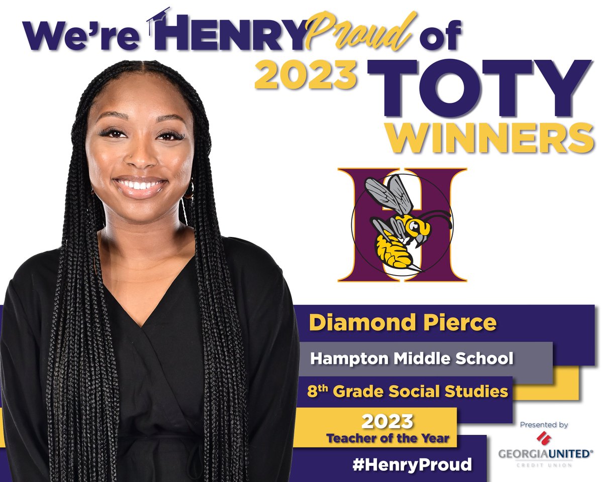 HenryCountyBOE's tweet photo. "Ms. Pierce is intelligent, hard-working, creative, and attentive. She is willing and eager to learn new things and is extremely dedicated to her studies. She has great intellectual acumen, is consistent in her instructional performance, and has a great rapport with her students."
We're #HenryProud of the contributions our Teachers of the Year make to our learning community.
#WinningforKids #YouBelonginHenry #TOTY2023