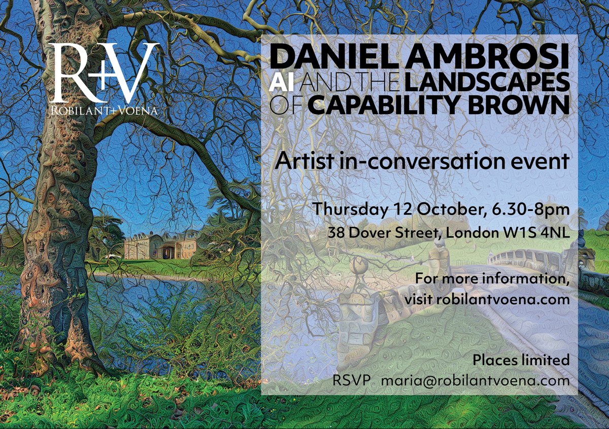 Daniel Ambrosi | dreamscapes.ai (@danoramas) on Twitter photo The invitations are here! Hope to see you at one or both of these upcoming events <a href="/RobilantVoena/">Robilant+Voena</a> in Mayfair, London. Please RSVP to maria@robilantvoena.com if you plan to attend.
#creativeAI The invitations are here! Hope to see you at one or both of these upcoming events <a href="/RobilantVoena/">Robilant+Voena</a> in Mayfair, London. Please RSVP to maria@robilantvoena.com if you plan to attend.
#creativeAI