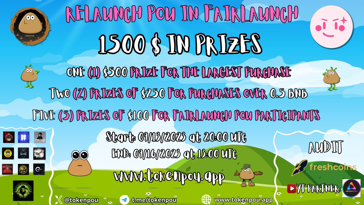 The POU project has been relaunched at Fairlaunch, don't miss this great opportunity:

pinksale.finance/launchpad/0xe0…

#POU #TokenPOU #POUmeme #BNB📷 #Presale #whitelist #Pinksale #audit #memecoin #BSC #BSCGems #Doge #PEPE #Shia #SHIBA #BSC100XGE