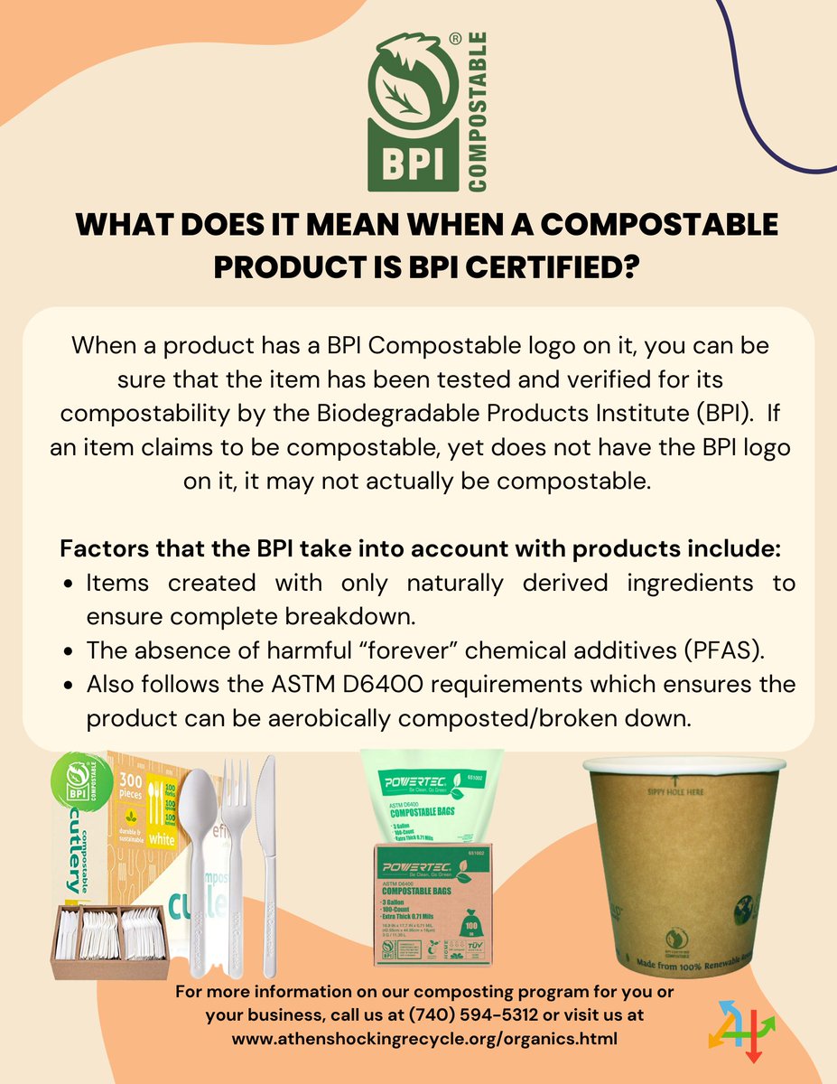 AHRecycling's tweet photo. There is a lot of confusion about what compostable and biodegradable means and whether or not something is compostable. Hopefully, this helpful graphic clears the air! 🌎🌳
Also, here is a link to search for BPI-certified products! https://t.co/5dCABWu0ZR https://t.co/7zExuctskS