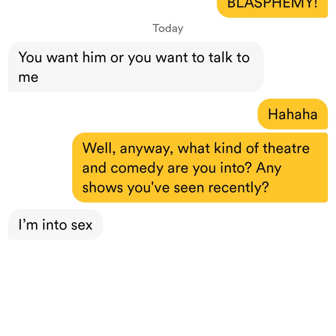 modernsingle's tweet image. If a guy was trying to pick up a girl at a bar, even for a ONS, I don't think this would be one of the first things he'd say. Why do they do this in the apps? #bumbledating