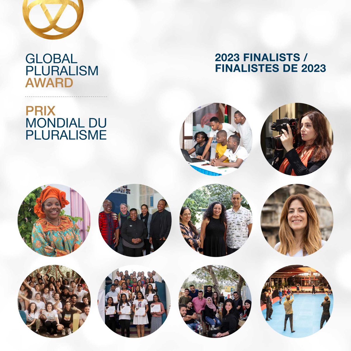Nous sommes ravis de vous présenter 10 finalistes exceptionnels du #PrixMondialPluralisme. Ces acteurs du changement ont fait preuve d’un engagement exceptionnel pour promouvoir la diversité, l’inclusion et l’unité. Leurs histoires témoignent du pouvoir du pluralisme.