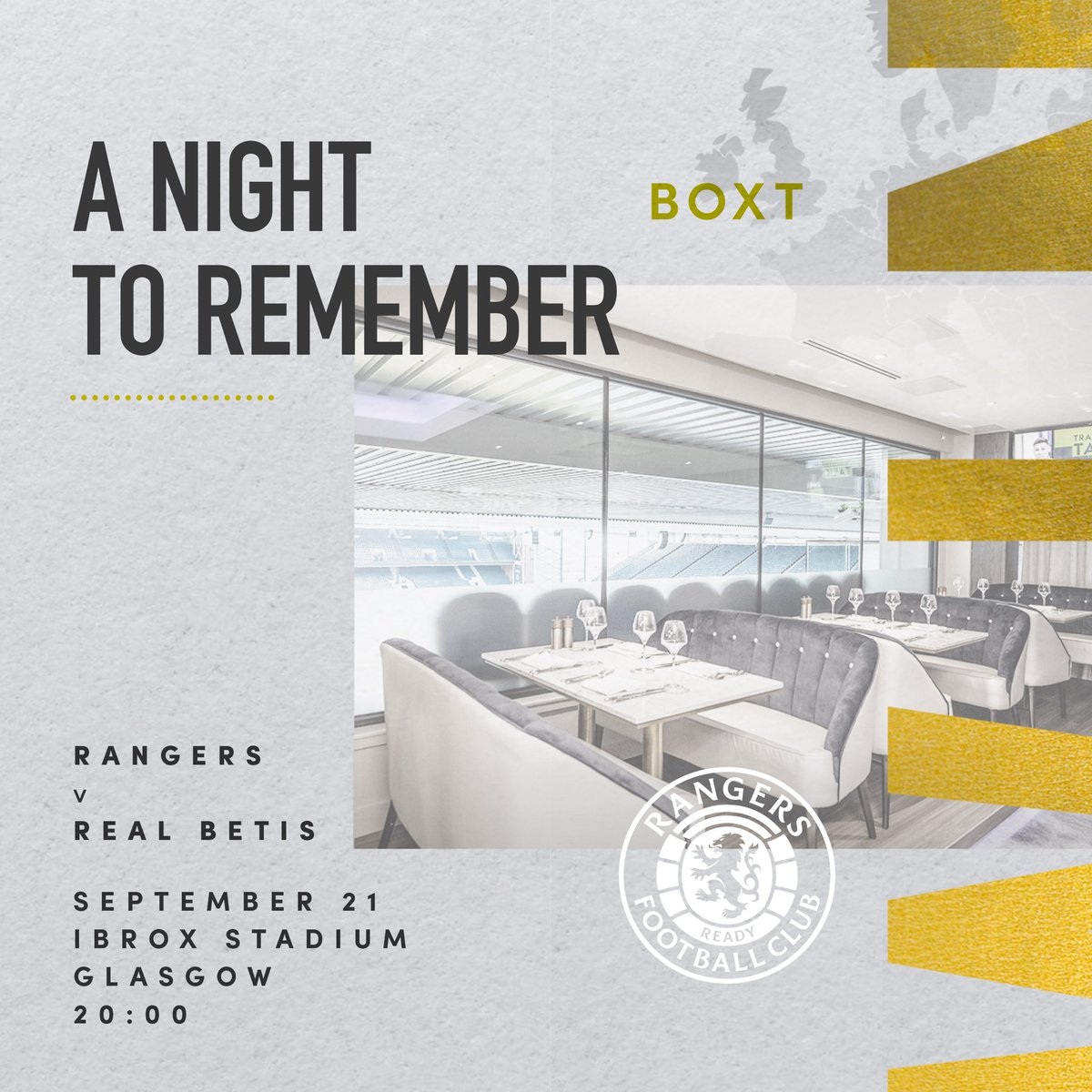 BOXT (@weareboxt) on Twitter photo WIN a night to remember with BOXT ๐คฉ
Weโre giving away 2 x hospitality tickets to the Blue Sky Lounge!
๐<a href="/RangersFC/">Rangers Football Club</a> v <a href="/RealBetis_en/">Real Betis Balompiรฉ</a>
๐Ibrox Stadium
โฐ21st September, 8pm
To enter:
๐Like & tag a friend (unlimited tags!)
๐คYou must be following <a href="/weareboxt/">BOXT</a>
โค๏ธRetweet WIN a night to remember with BOXT ๐คฉ
Weโre giving away 2 x hospitality tickets to the Blue Sky Lounge!
๐<a href="/RangersFC/">Rangers Football Club</a> v <a href="/RealBetis_en/">Real Betis Balompiรฉ</a>
๐Ibrox Stadium
โฐ21st September, 8pm
To enter:
๐Like & tag a friend (unlimited tags!)
๐คYou must be following <a href="/weareboxt/">BOXT</a>
โค๏ธRetweet