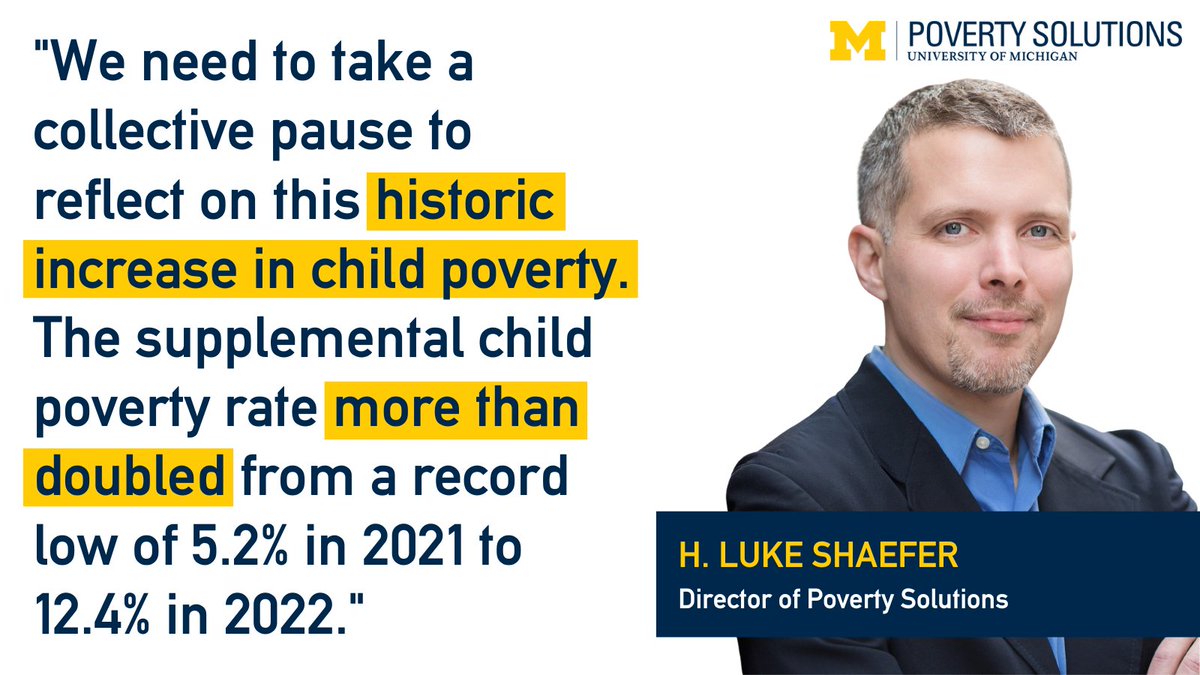 Latest data from @USCensusBureau: In 2022, income fell & poverty increased. @profshaefer says, “We saw big increases in poverty across every sociodemographic group...The biggest was among children. We saw child poverty more than double.” myumi.ch/8eRPn #CensusData