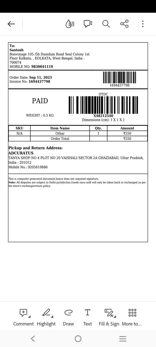 guptavikrant17's tweet photo. @DTDCIndia booked an express courier X48212540. Still not delivered and to avoid responsibility sms sent that "incomplete address". No phone call also made mentioned along with address. Extremely bad service. https://t.co/Ucs2QS039M