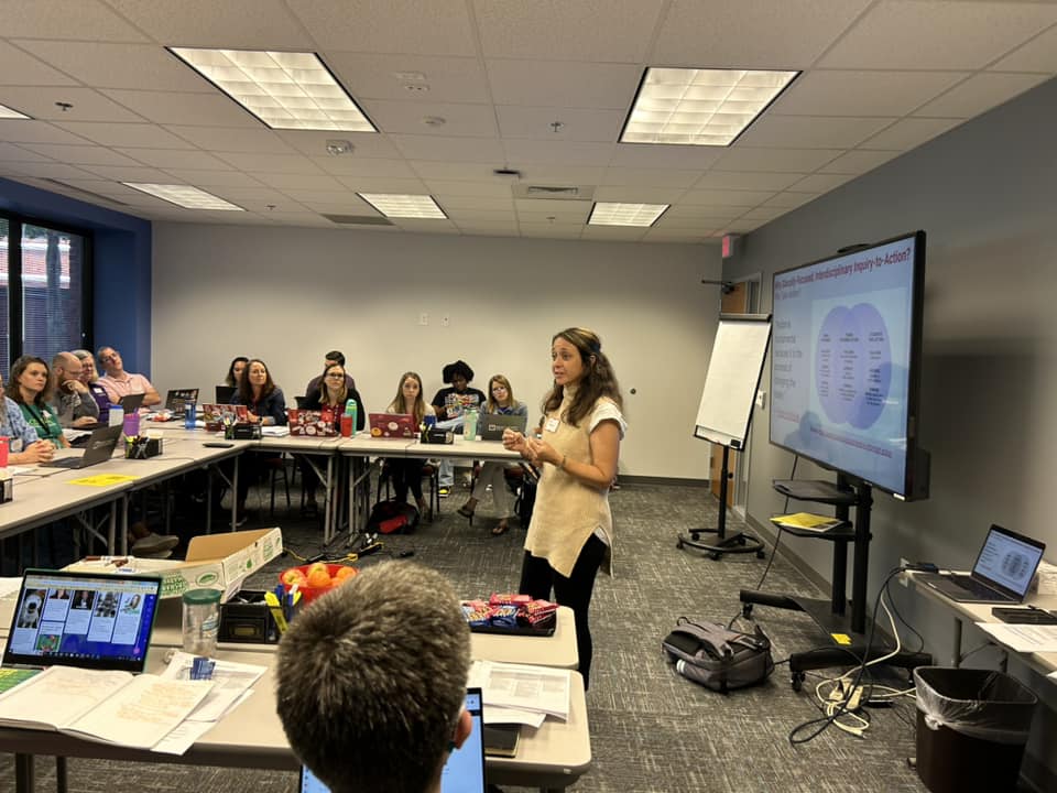 MHimes_NCSU's tweet image. Great conversations and learning w/@WCPSS STEM teacher leaders at today&apos;s STEM Team Kickoff Day. The @FridayInstitute&apos;s #newlit Collaborative presented “Project-Based Inquiry (PBI) Global: Centering Student Voices in Interdisciplinary Inquiry-to-Action.” #TeachSDGs #newliteracies