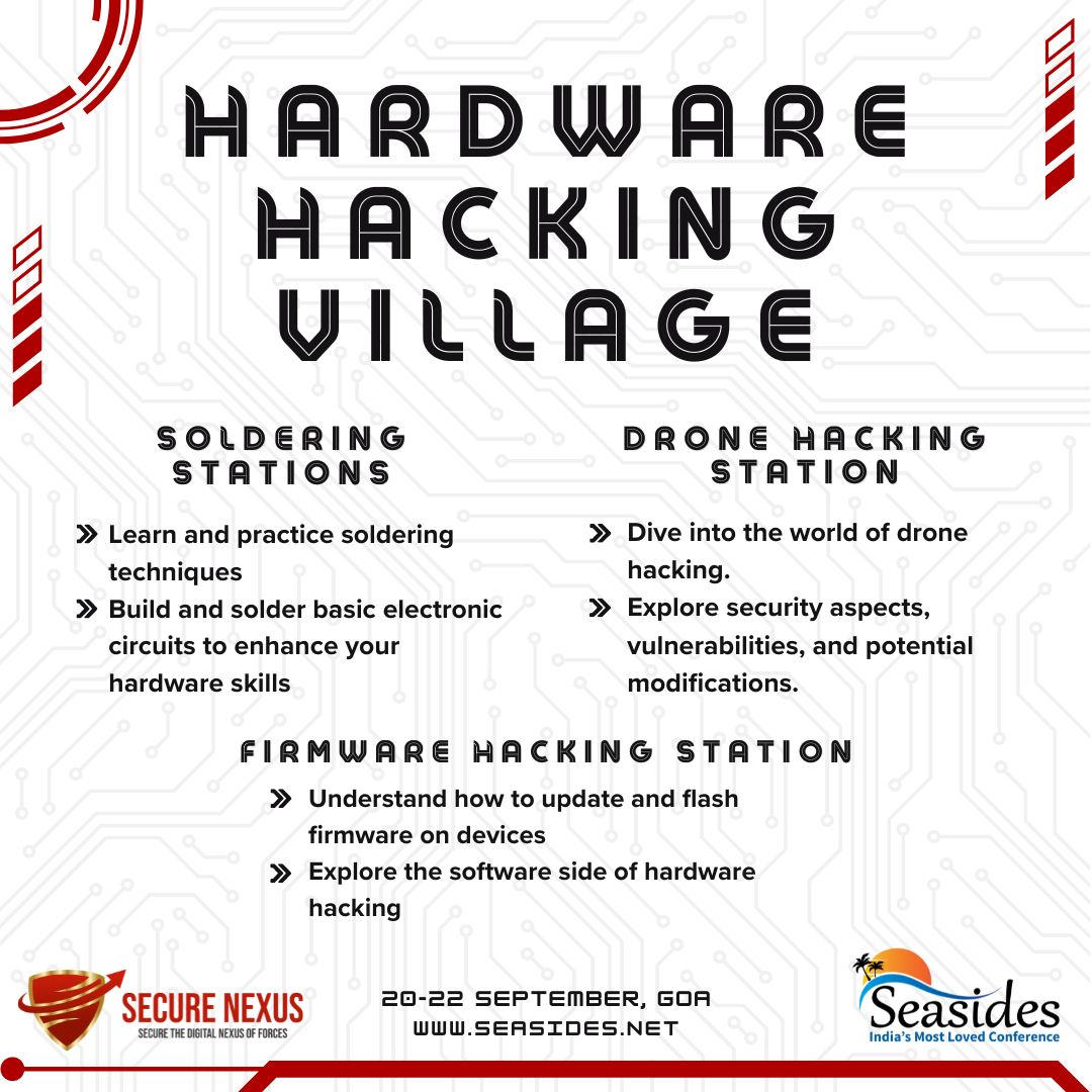 seasides_conf's tweet image. We can sense excitement amongst you all for the most loved Hardware Hacking Village.
From soldering, drone hacking, firmware hacking, pcb, flipper zero, lock picking, 3d printing, ham radio station : You name it, we have it at #Seasides2023
#seasides #infosec