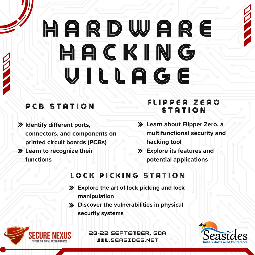 seasides_conf's tweet image. We can sense excitement amongst you all for the most loved Hardware Hacking Village.
From soldering, drone hacking, firmware hacking, pcb, flipper zero, lock picking, 3d printing, ham radio station : You name it, we have it at #Seasides2023
#seasides #infosec