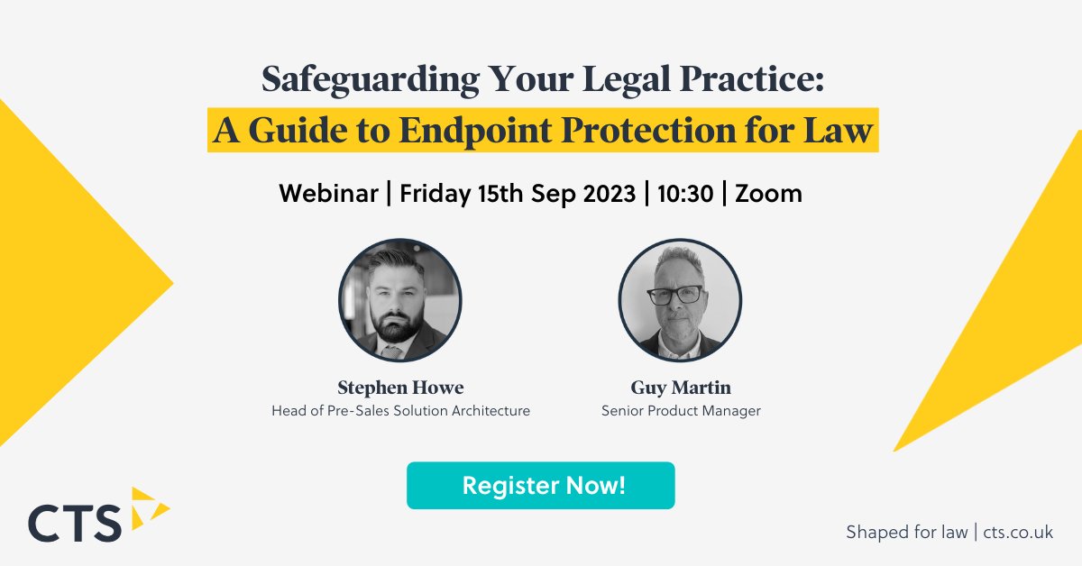 Sign up today to our webinar to learn more about the latest risks to the legal sector highlighted by the National Cyber Security Centre (NCSC), as well as the importance of endpoint security in protecting your firm.
hubs.ly/Q0225MVr0

#ShapedforLaw #LegalIT #LegalTech