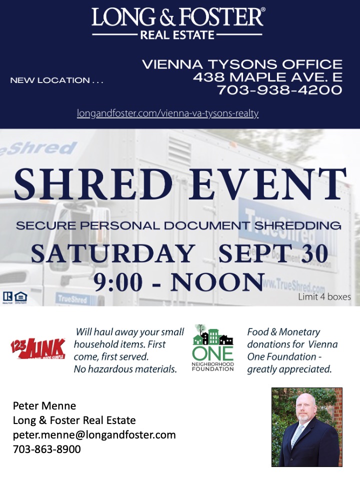 PeterMenneVA's tweet photo. Shred event at the Long &amp; Foster office in Vienna on 30 September. A truck will be on site and shred while you wait, or simply drop off. https://t.co/q0A4ASOXyj