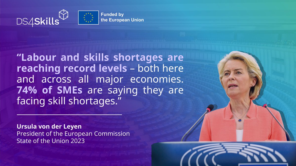 Data Space for Skills (@skillsdataspace) on Twitter photo 💬In today's #SOTEU 2023, President <a href="/vonderleyen/">Ursula von der Leyen</a> emphasized the need to bridge the digital skills gap in Europe.
🚀 At #DS4Skills, we are addressing this challenge by preparing the future European Data Space for Skills that will facilitate the sharing and access of skills data. 💬In today's #SOTEU 2023, President <a href="/vonderleyen/">Ursula von der Leyen</a> emphasized the need to bridge the digital skills gap in Europe.
🚀 At #DS4Skills, we are addressing this challenge by preparing the future European Data Space for Skills that will facilitate the sharing and access of skills data.