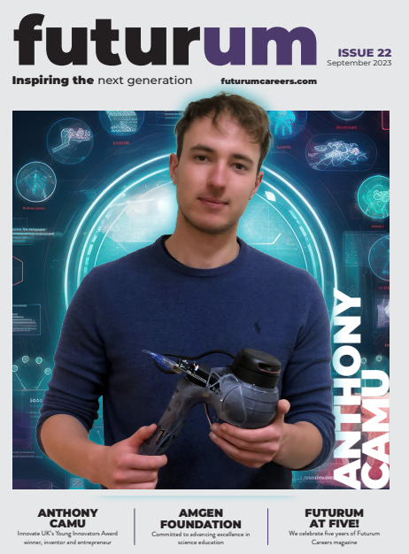 FUTURUMCareers's tweet photo. In September 2018, co-founders Brett Langenberg and Karen Lindsay published the first issue of Futurum magazine. Five years on, and with 22 issues in the Futurum library, we look back and celebrate the milestones that have contributed to Futurum Careers’ ongoing success. 

Featuring Anthony Camu, designer of #Theia, a mobility device for blind and partially sighted people, and the @AmgenFoundation. 

https://t.co/AH4qSNj2TD
