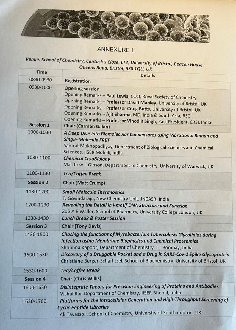 5th RSC-CRSI Joint Symposium: after an exciting day on Sustainable Chemistry at U of York, the second part (on Chemical Biology) will be held at U Bristol on 14 Sep. The programme looks very impressive! @RoySocChem @BristolChem @maitrau