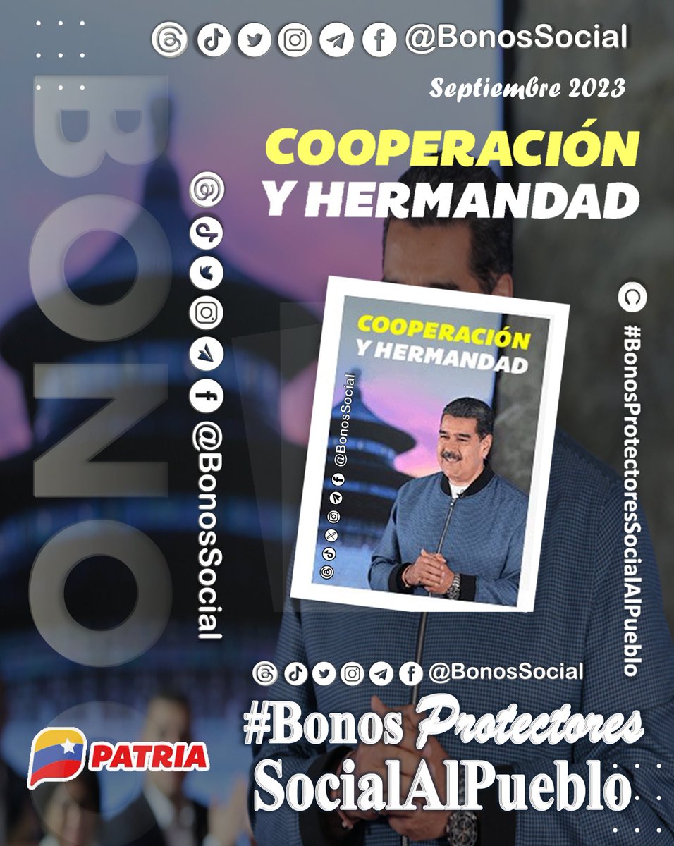 BonosSocial's tweet photo. 🖥️ Continúa la entrega del #BonoCooperaciónYHermandad a través del Sistema @CarnetDLaPatria enviado por nuestro Pdte. @NicolasMaduro

✅ Monto en Bs. 140,00

📌 La asignación es directa y gradual no requiere escaneo ni validaciones.

@BonosSocial
#XiJinpingYMaduro https://t.co/srdbi2Cs88