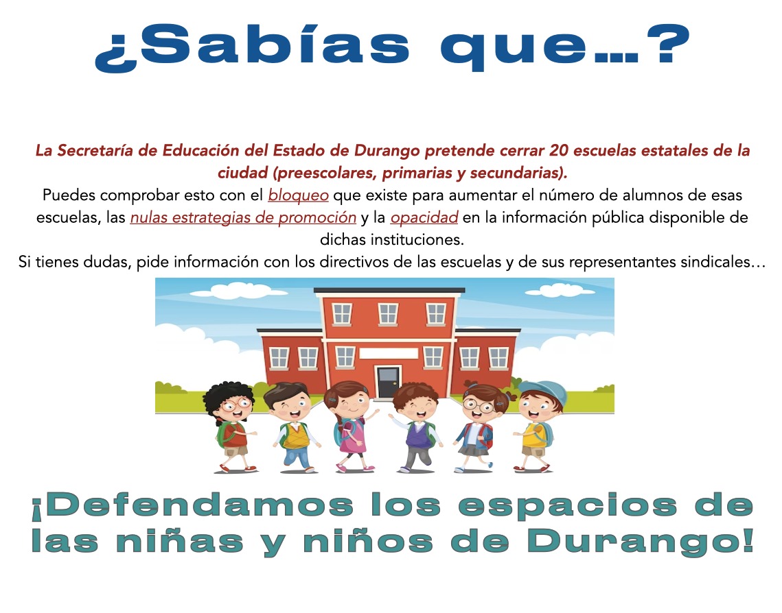 ivone_mc's tweet photo. ¿TE INTERESA QUE NIÑAS Y NIÑOS DE DURANGO TENGAN UN TRATO DIGNO Y RESPETUOSO EN LAS ESCUELAS?
Te invitamos a unir esfuerzos y defender el derecho a una vida digna y libre d violencia, donde no sean discriminados y que se les permita participar en aquellos procesos que les afectan https://t.co/zbpcShkEO6