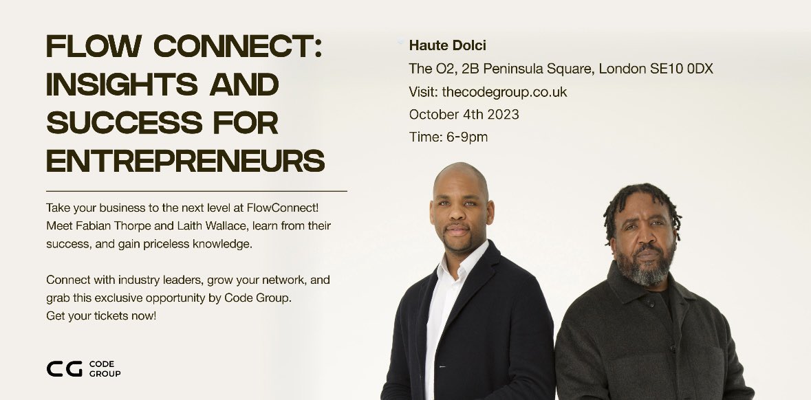 CodeGroupGlobal's tweet image. We are excited to offer this exclusive networking event for small business owners and entrepreneurs. Grab your tickets now to learn more about this awesome opportunity and to take your business to the next level. 
We look forward to seeing you soon!
eventbrite.co.uk/e/flow-connect…