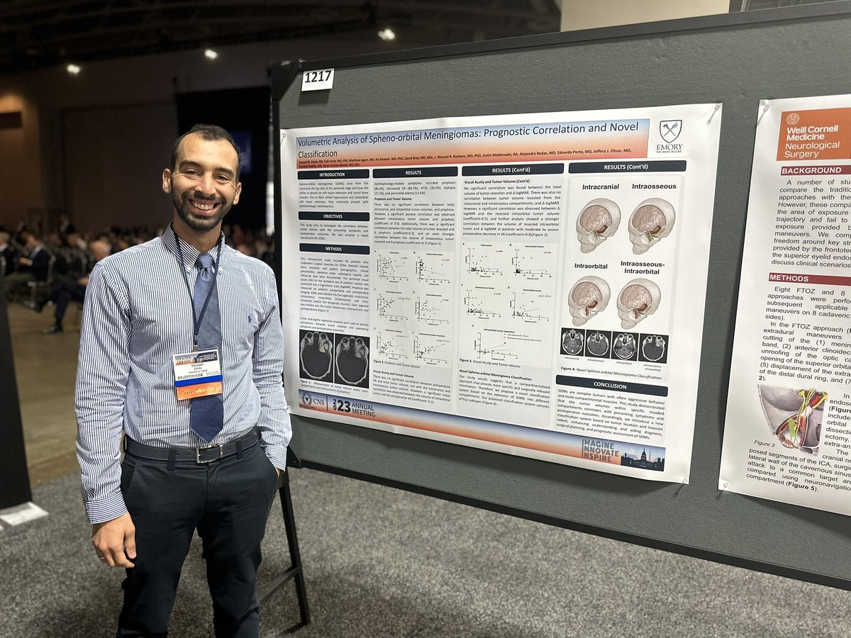 Congratulations @yzohdy95, our super star post doc fellow @EmoryNeurosurg for 4 accepted abstracts @CNS_Update #2023CNS and winning the Best Operative Technique Paper at the Tumor section! @GarzonMuvdi @EmorySkullBase