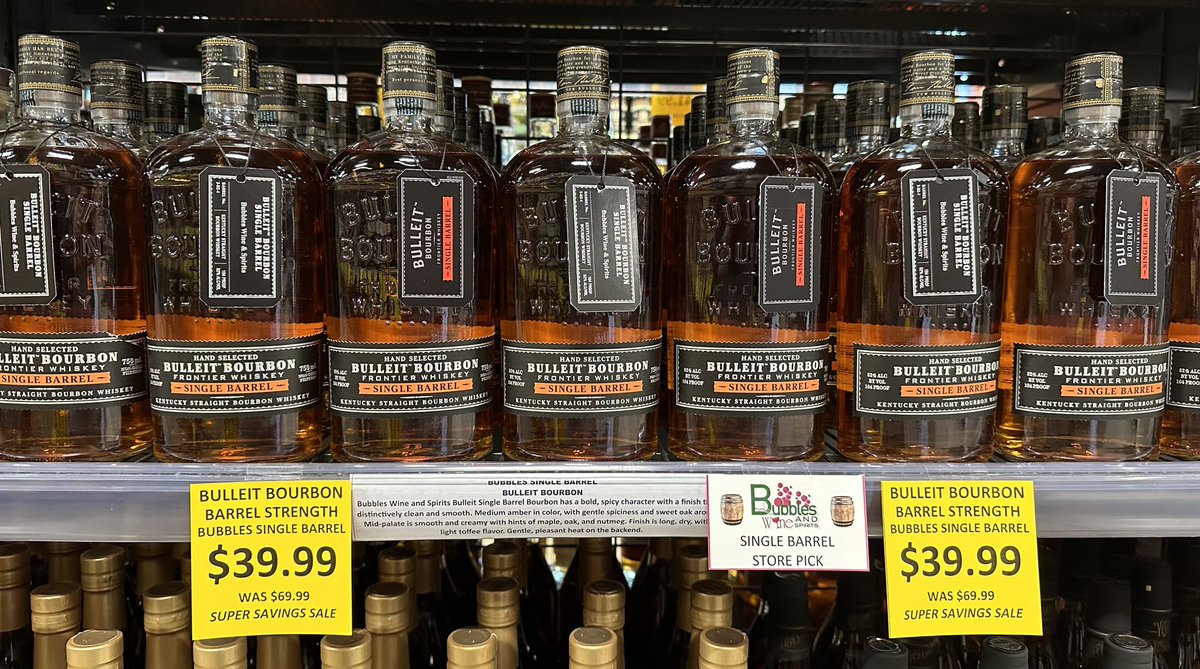 Bourbon Heritage Month Sale
Bulleit Boubon Bubbles Single Barrel 
only $39.99 … save $30

Thank you for shopping locally owned businesses