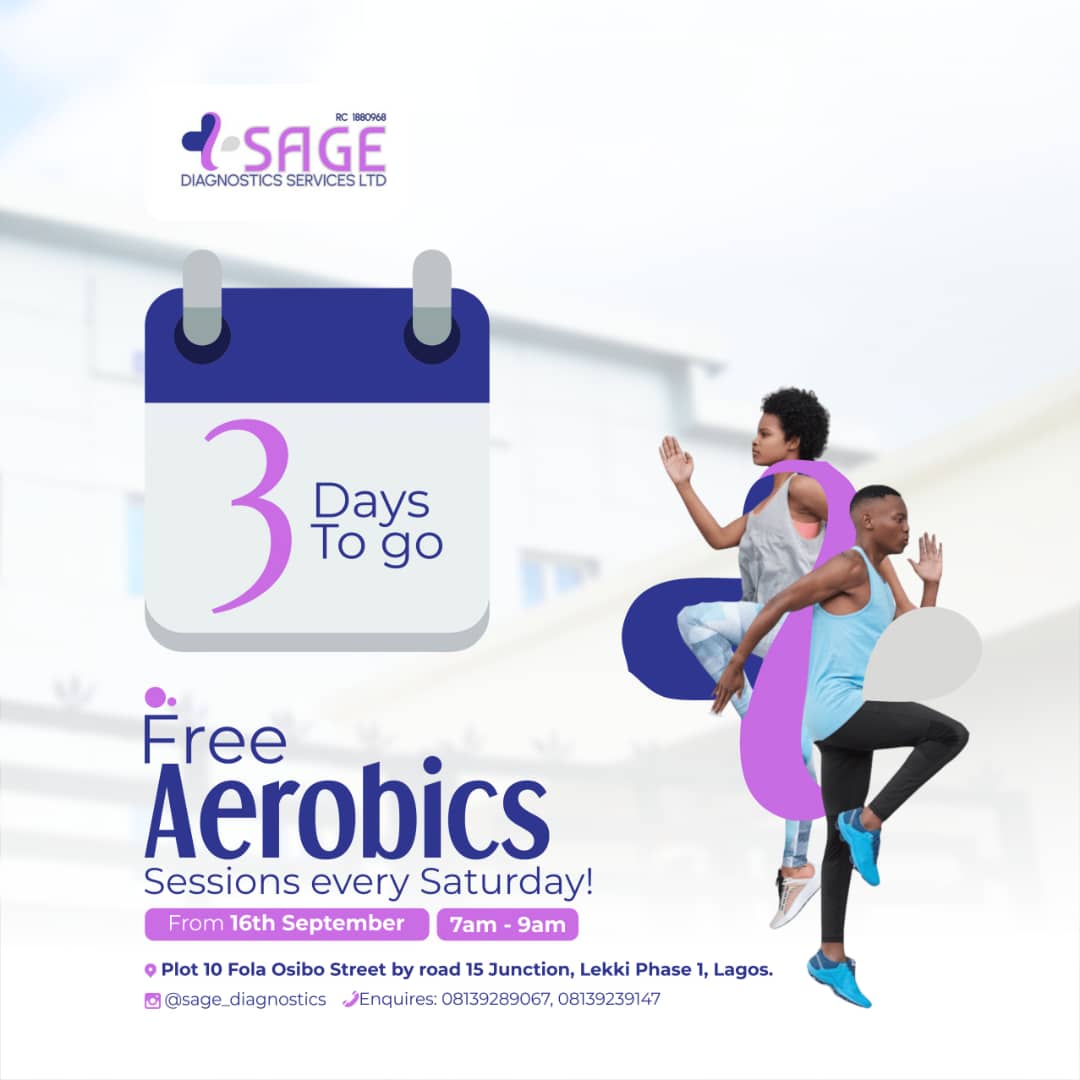 Our Most-Anticipated Free Aerobic Session in Lekki kicks off this Saturday.🥳🥳🥳🥳

Entrance is Free and no registration is required....can you imagine?😂😂

Reach out to us via social media for all inquiries. ✌🏼✌🏼