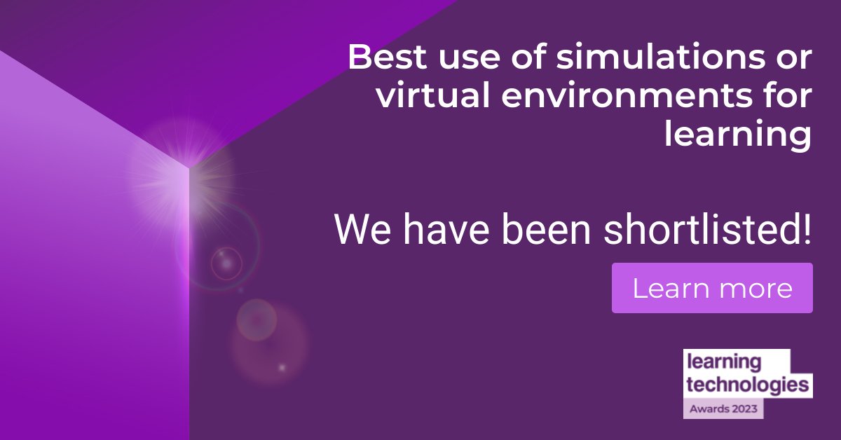 We're incredibly proud to have been shortlisted at the Learning Technologies Awards. We created three VR scenarios with <a href="/telfordcollege/">Telford College</a> to help trainee Health Care Assistants boost their emotional resilience. Find out more, tinyurl.com/3c9y7nfw #immersivelearning #LTAwards23.