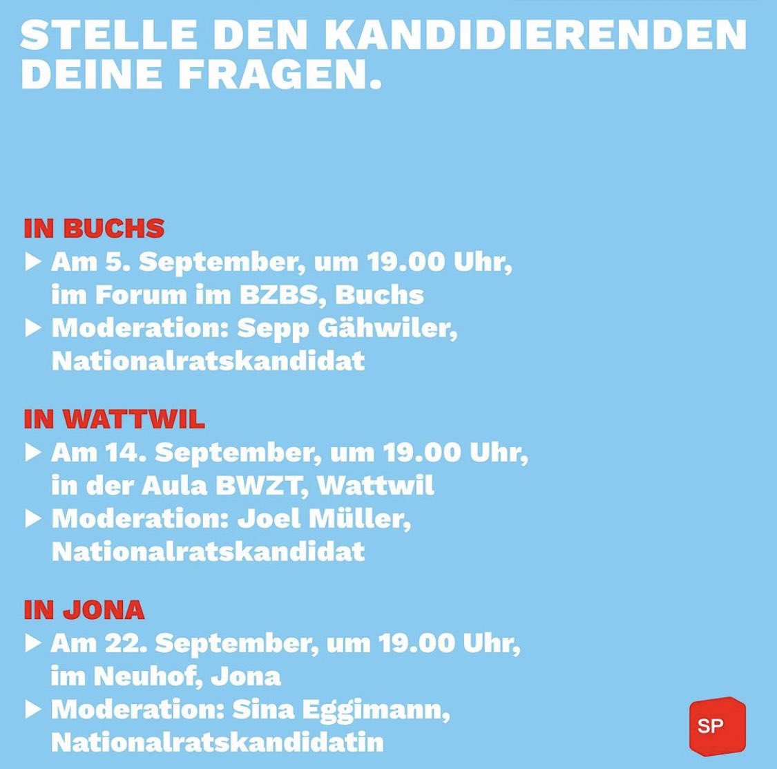 Am 14. September in Wattwil! #Hearing #Wahlen #Regierung #SP