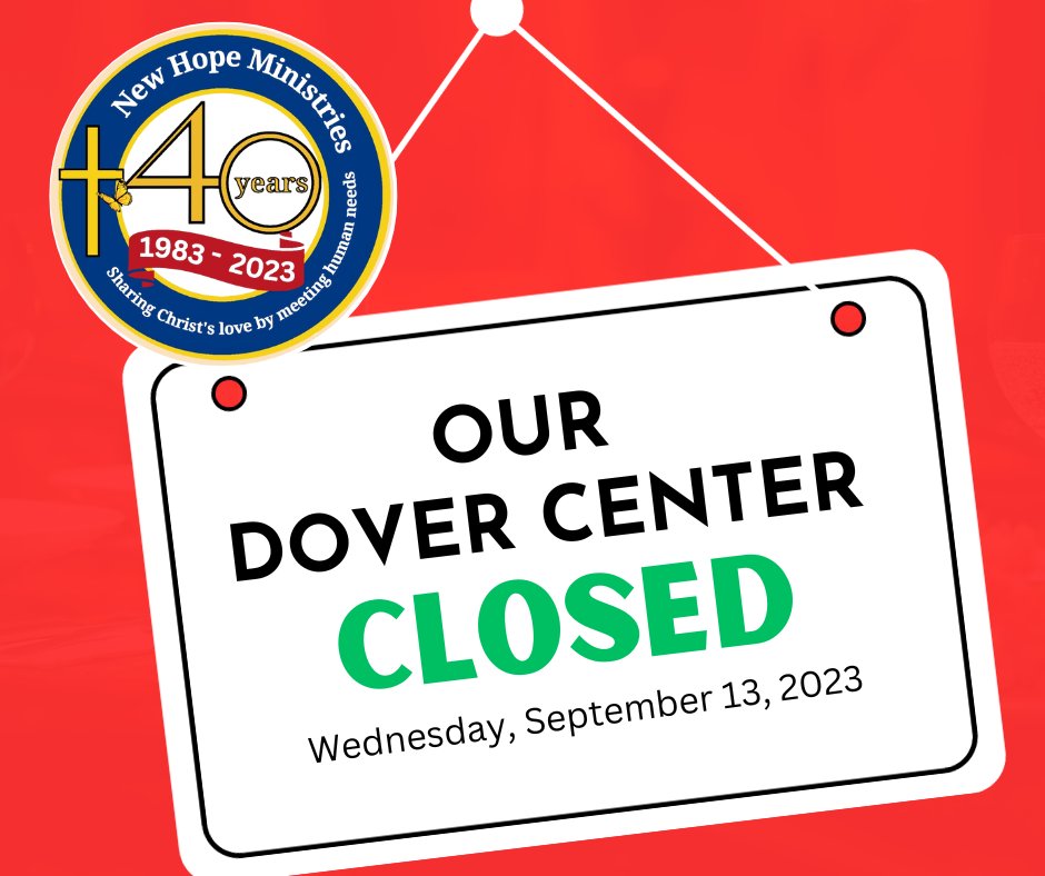 New Hope's Dover Center is closed for today, Wednesday, September 13, 2023.