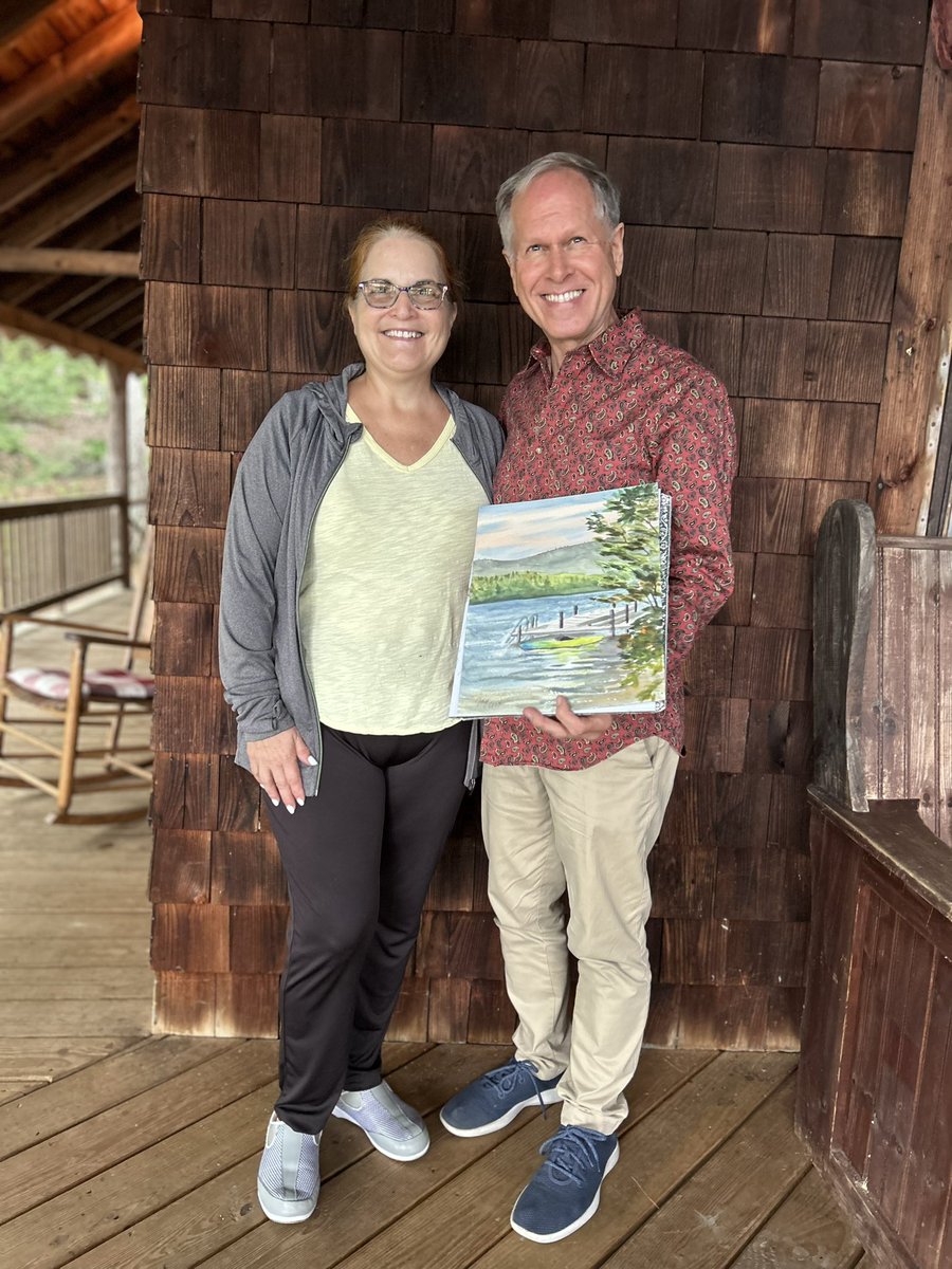What a pleasure meeting my agent @fraserstephena in person for 1st time at #nescbwi Squam Lake retreat! A sweetheart but doggedly persistent! Just what I need in an agent. My painting was a thank you gift 💝 @JDLitAgency